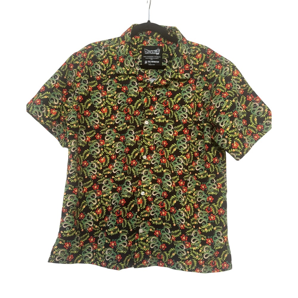 Dragon Ball Z Super Toei Animation Snake Floral Print Button Up Shirt Men's Sz S